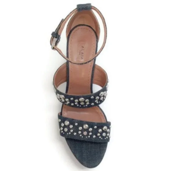Alaïa Denim Studded Wedge Sandals Size: 8.5 | IT 38.5 Retail $1,435 - Picture 4 of 4